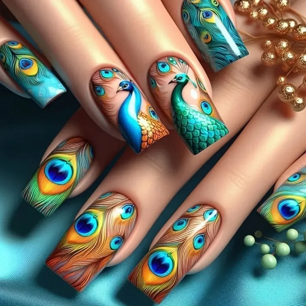Peacock Fake Press On Nails NWT